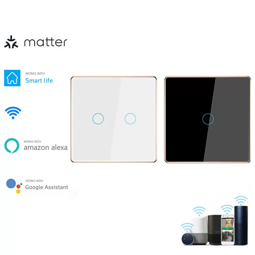 Matter欧规金属边框Wifi零火智能开关Alexa google语音Home