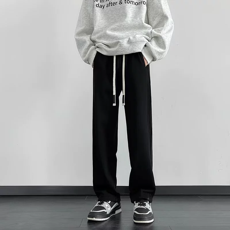 2025 весенне-осенние однотонные спортивные спортивные штаны с эластичной резинкой на талии, мужские модные американские брендовые тяжелые прямые повседневные длинные брюки, универсальные новые