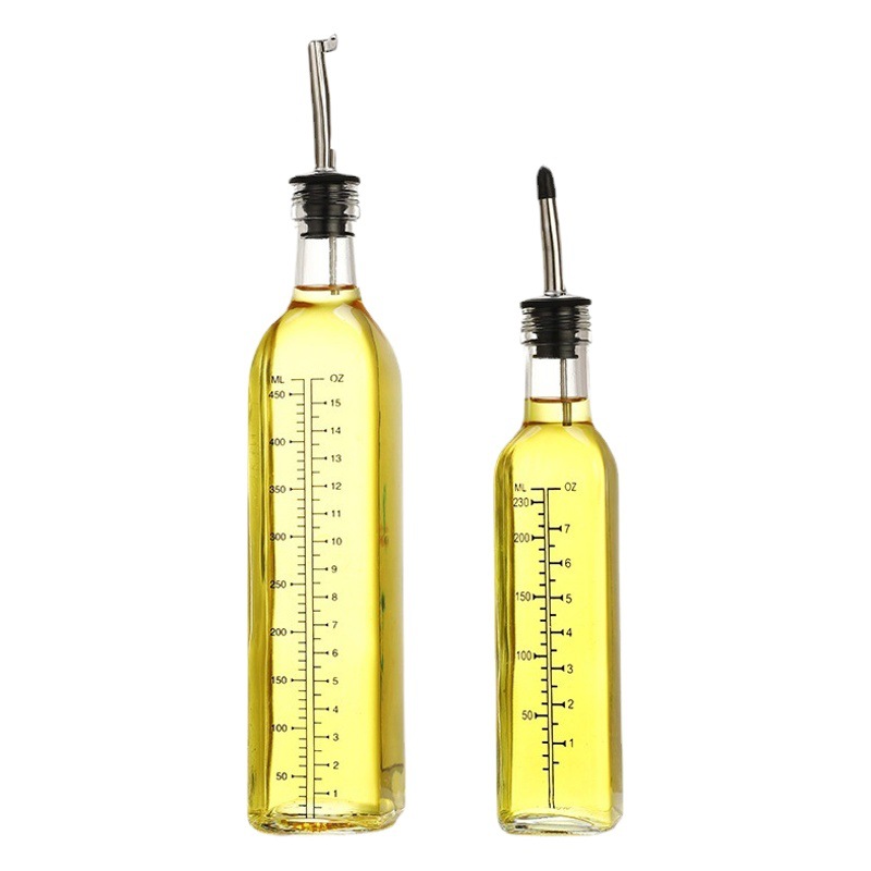 Dark green olive oil bottle 500ml square camellia oil bottle stainless steel automatic opening and closing nozzle scale walnut oil bottle