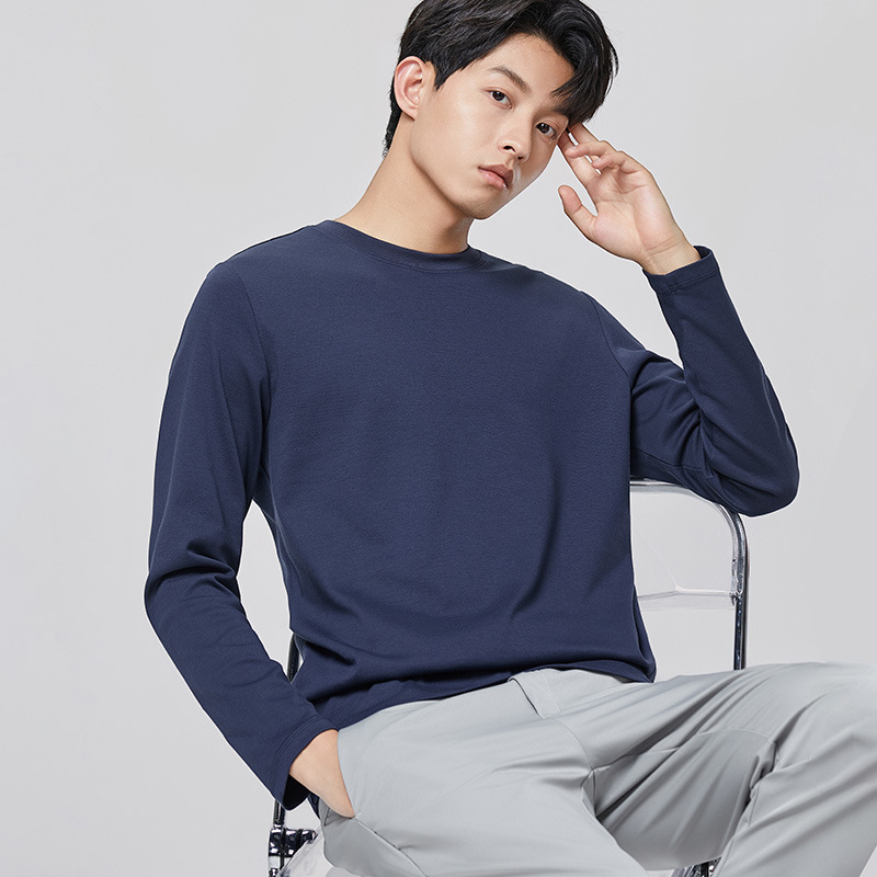 液体アンモニアシルケット綿長袖 Tシャツ若い男性のボトリングシャツルーズでハイエンドの春と秋のトップスボトリングシャツ卸売|undefined