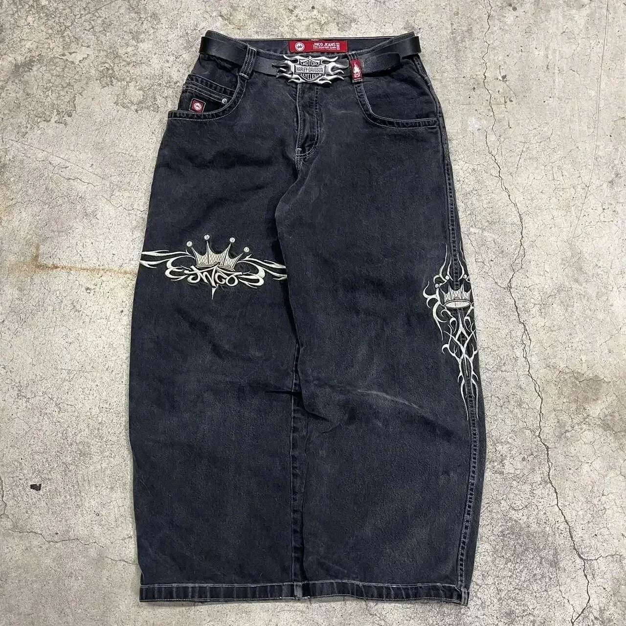 Джинсы (JNCO) мужские Harajuku хип‑хоп ретро с черепом, уличный Y2K стиль