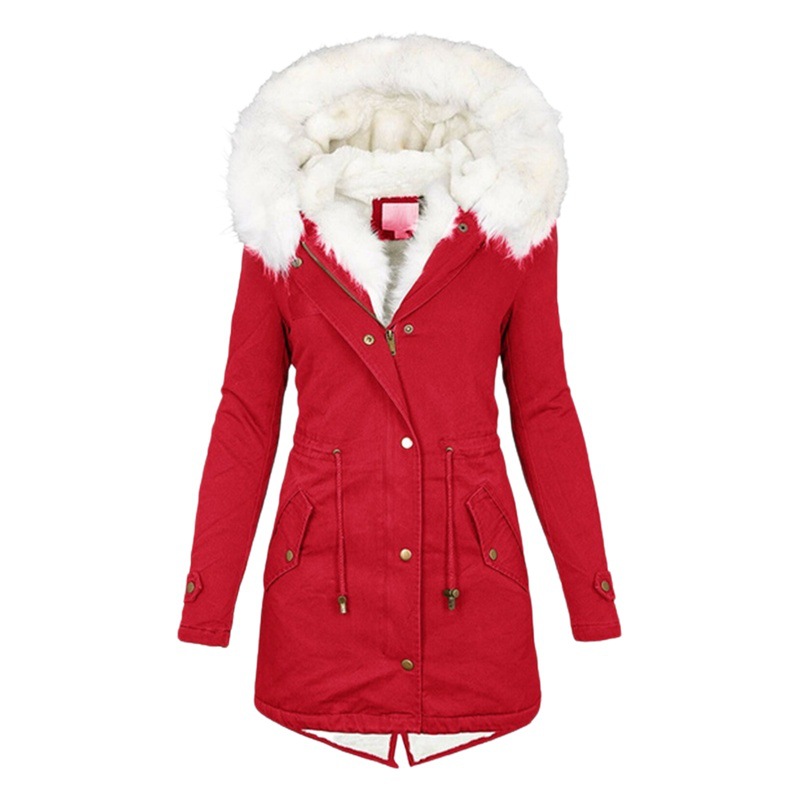 Otoño e invierno venta caliente comercio exterior nuevo más tamaño abrigo de algodón acolchado con capucha cuello de piel cintura apretada engrosada abrigo de algodón de mujer de longitud media image 1