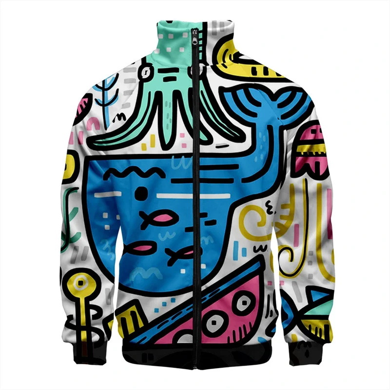 Temperamento colorido impresión digital 3d ventas directas de fábrica comercio exterior versión coreana de la chaqueta de cuello alto con cremallera delgada MF10