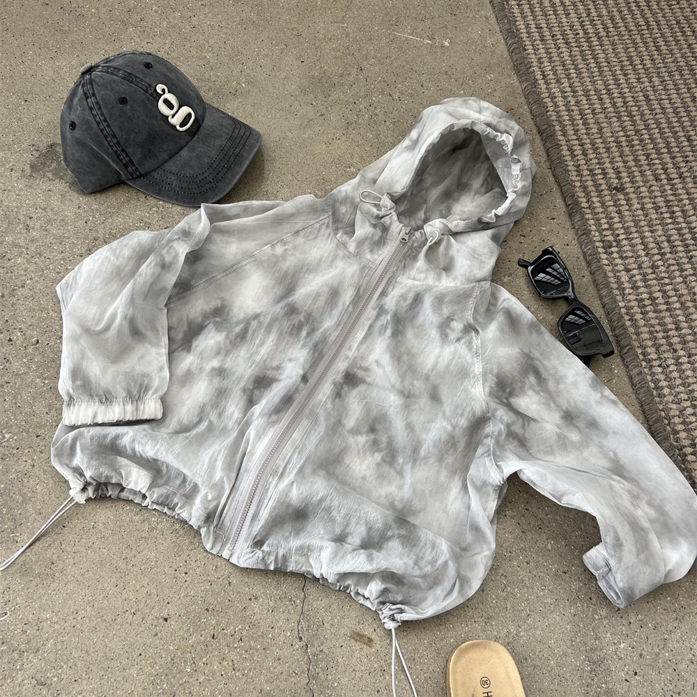 Summer new boys' and girls' lightweight tie dye hooded outerwear, children's ink sunscreen skin, air-conditioned_voghion.com