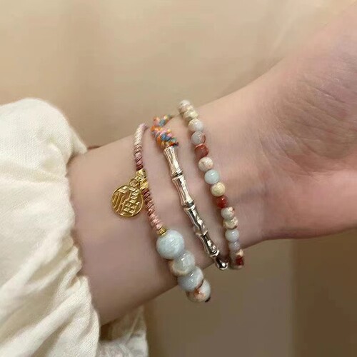 New Chinese style Fu brand beaded bracelet for women braided rope national style retro couple bracelet best friend Shoushan stone bracelet