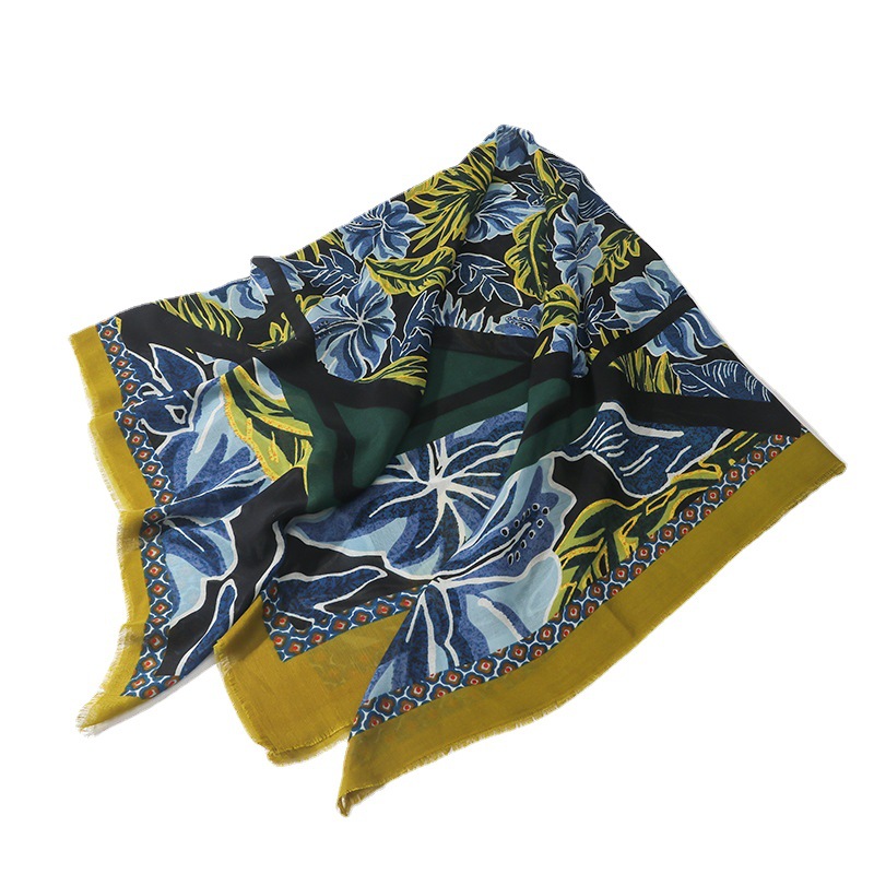 Flor de la planta de la vendimia fresca de impresión 135cm de algodón y lino sensación toalla cuadrada de viaje protector solar Toalla de playa chal exterior