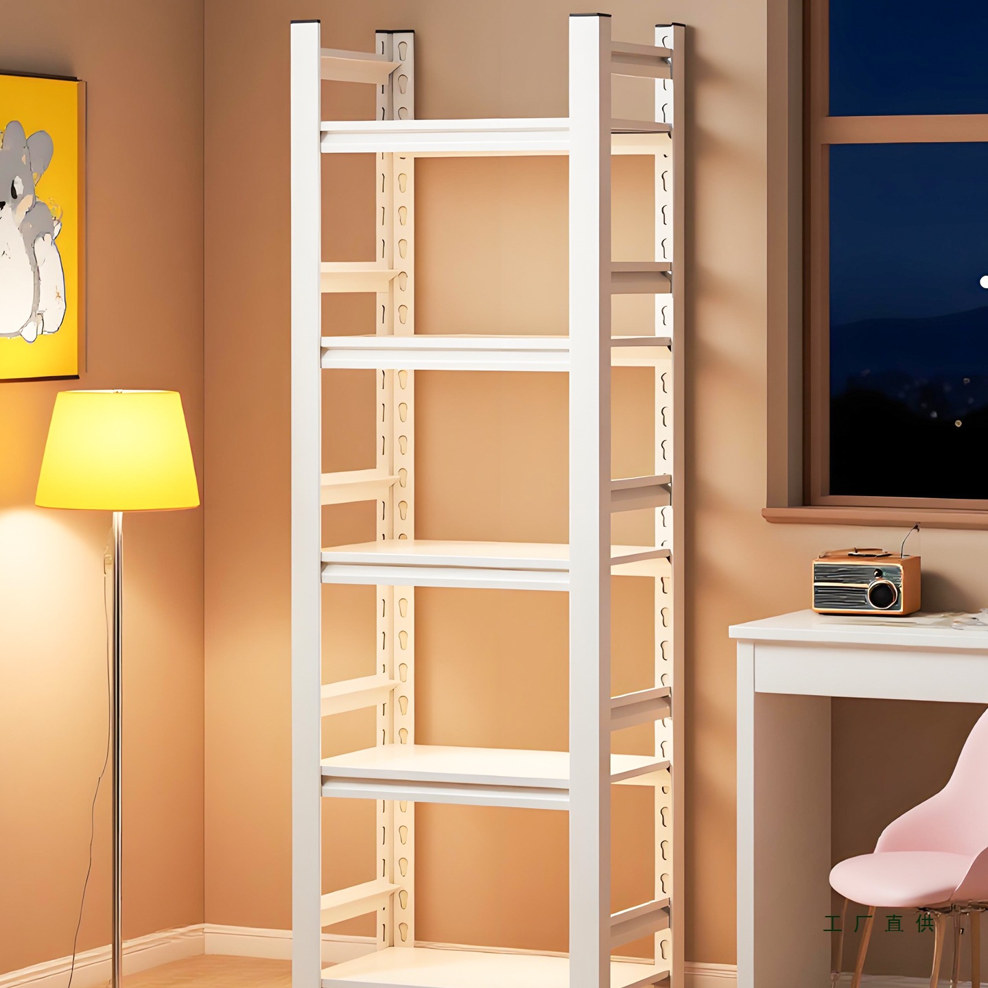 Steel Bookshelf Movable Wheeled Floor-Standing Multi-Layer Storage Rack Integrated Wall-Mounted Children's Bookcase Iron Storage Shelf