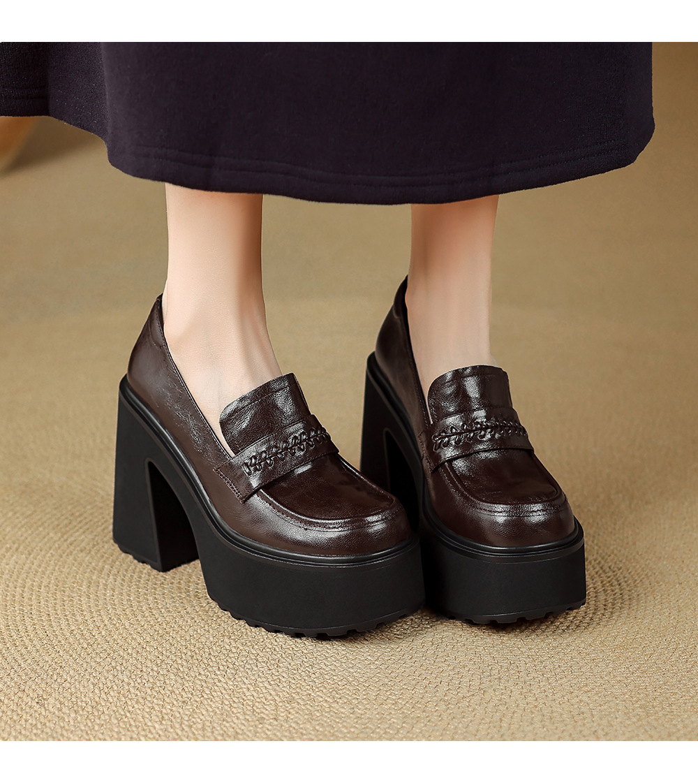 Giày loafer nữ đế dày da cừu non phong cách JK — màu nâu chi tiết 5