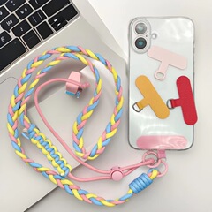 カラフルな携帯電話の太いストラップ 3 ストランド編組ロープ女の子のクロスボディストラップロープ紛失防止調整ストラップキーホルダーロープ