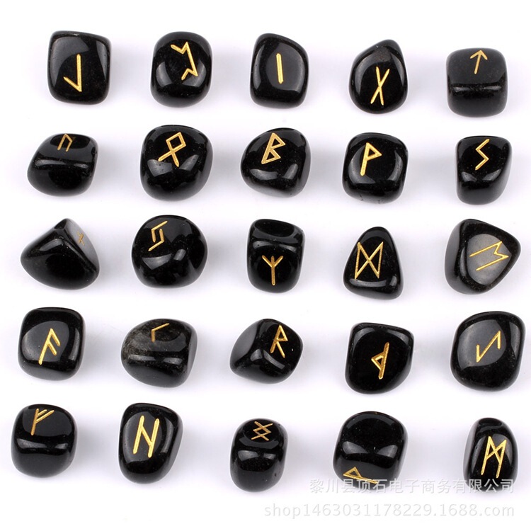 Natural semi-precious stone crystal rune stone engraved word Luen symbol 25 pieces set in stock direct supply Natural semi-precious stone crystal rune stone engraved word Luen symbol 25 pieces set in stock direct supply