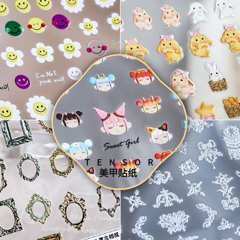 New technology tensor Japanese embossed 5D thin tough adhesive nail stickers pro frosted thin transparent stickers embossed Collection 3