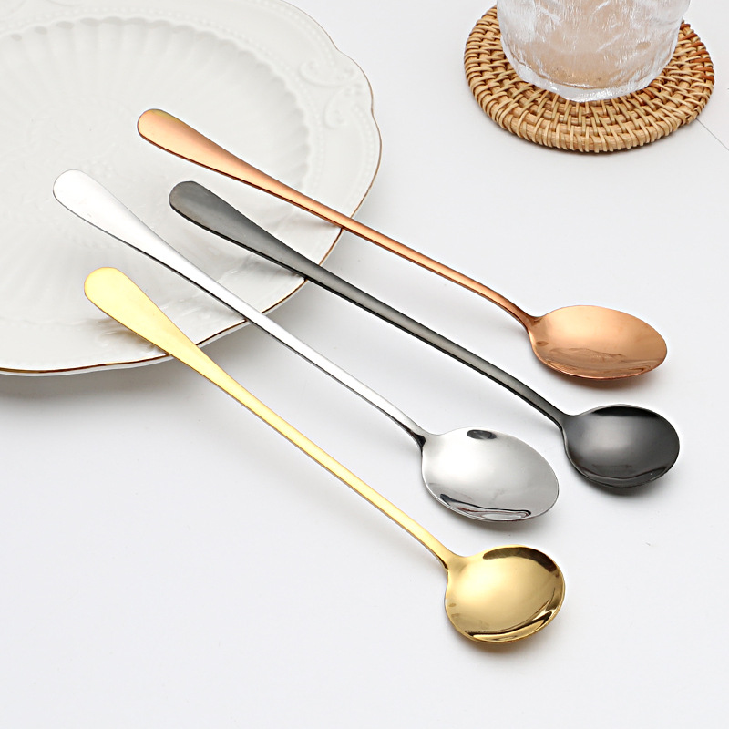 Lång kaffesked i rostfritt stål guld för dessert_voghion.com