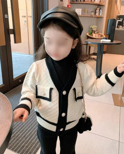 Korean children's clothing  spring and autumn girls' French style knitted cardigan children's temperament fashionable sweater jacket