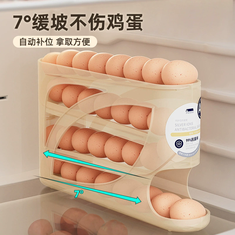 Refrigerator Egg Storage Box, Automatic Rolling, Multi-Layer Large Capacity, Plastic