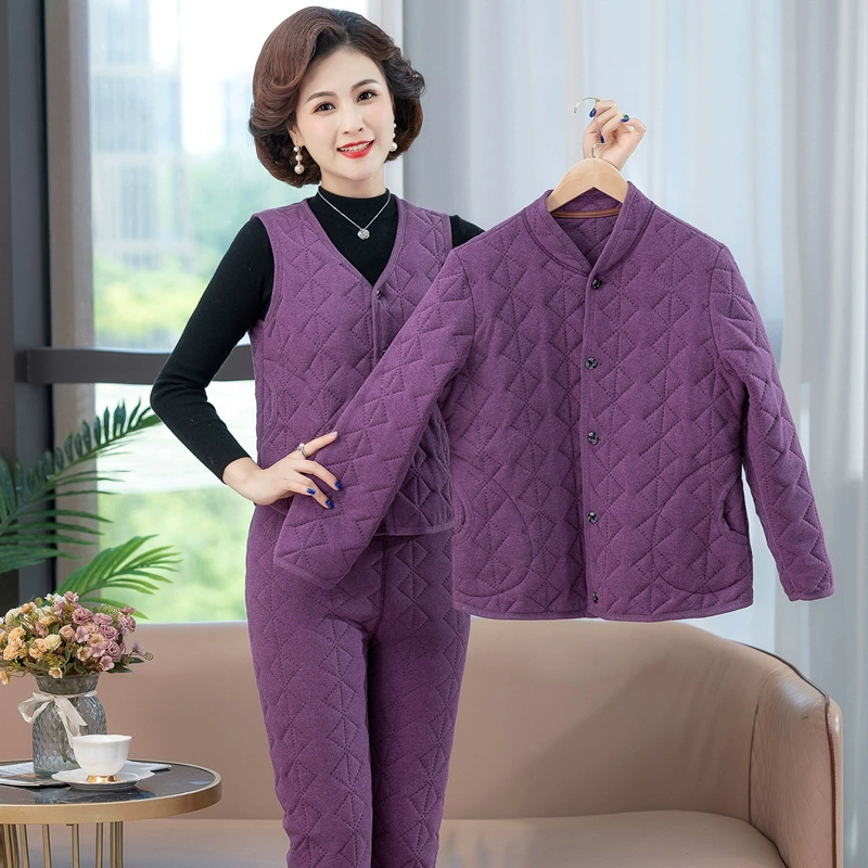 Зимняя одежда на хлопковой подкладке для пожилых людей, хлопковые брюки, комплект из трех предметов для матери среднего возраста, немецкий бархат, шелковый хлопковый жилет для бабушки, теплый костюм