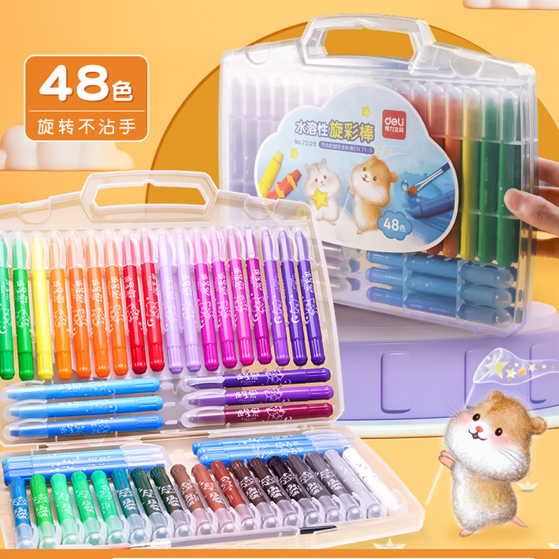 Deli water-soluble oil painting stick 12 color 24 color children washable dirty hand rotating crayon set color pen wholesale