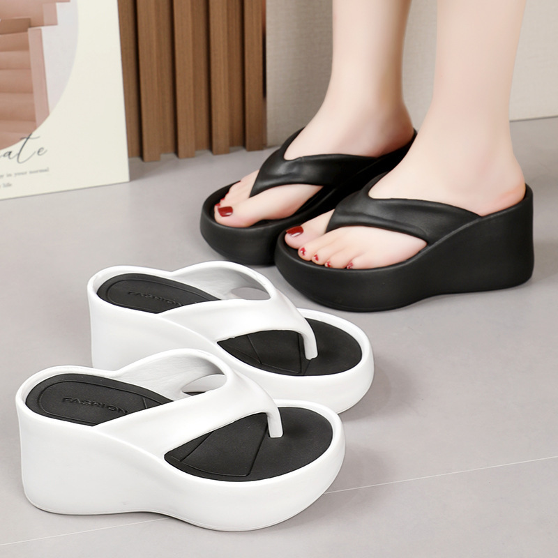 Cross-border nuevo 2024 Verano de suela gruesa Chanclas de las mujeres de desgaste exterior flip-flop de tacón de cuña plataforma de aumento de la altura cómodas zapatillas de celebridad de Internet