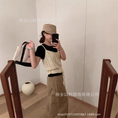 Yi Shi 秋韓国風ニットサスペンダーレディース中空スリムフィットアウターサスペンダーシャツウール混紡ニット