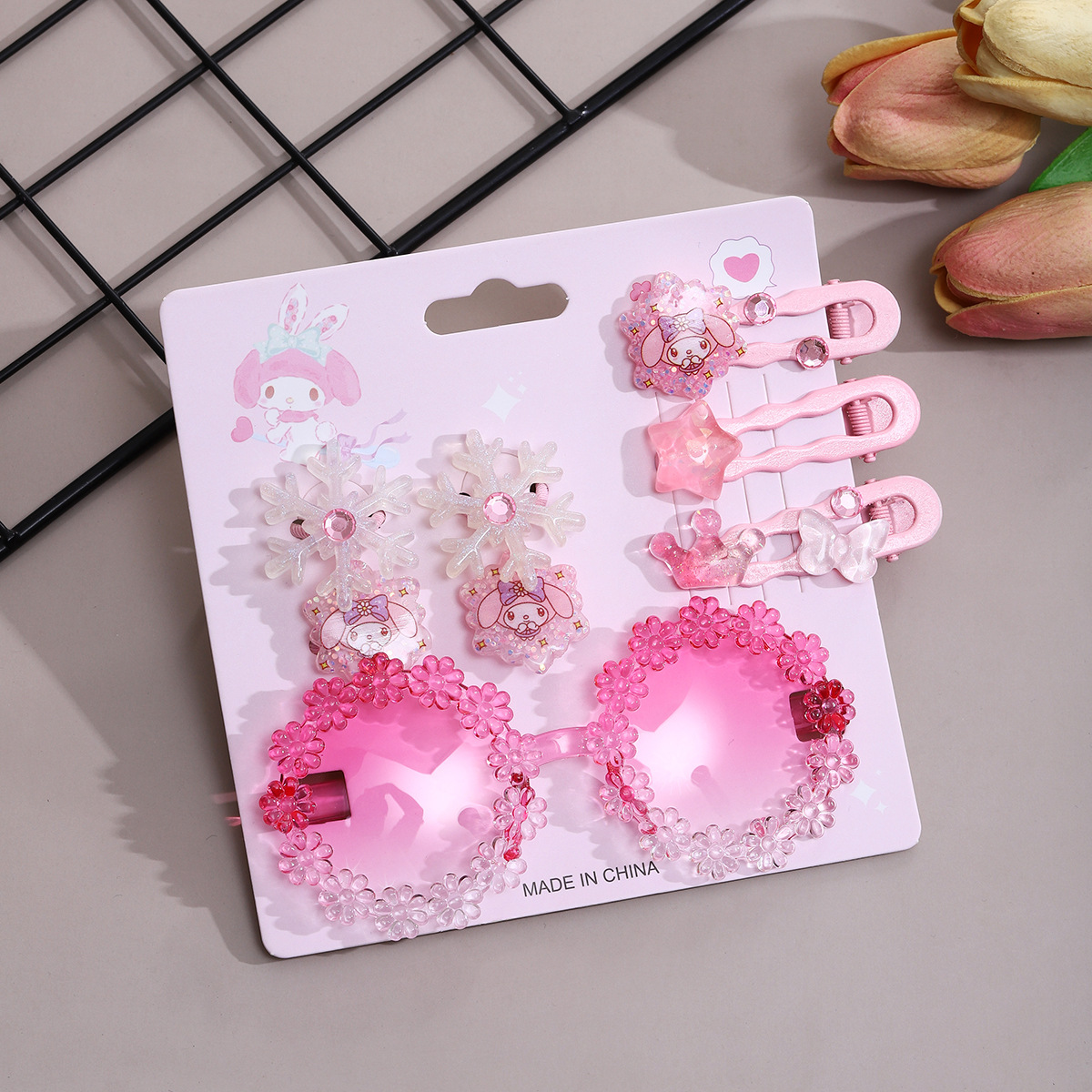 Conjunto de accesorios para el cabello con gafas rosas