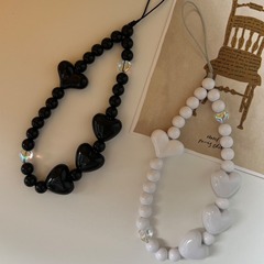 Ins Love Bead Phone Chain Black and White Digital Charms Minority Ins Beads Suitable Gift Ribbon Love