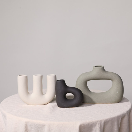 Wabi-sabi style frosted ceramic small vase ornaments Nordic living room dry flower arrangement ins art soft decoration wholesale
