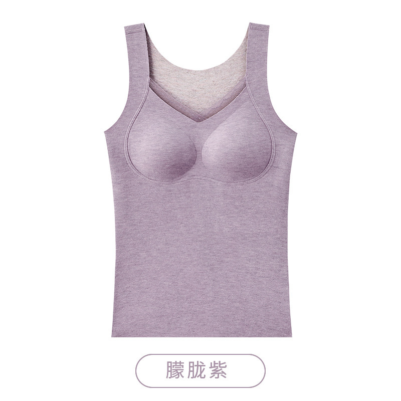 德绒蚕丝保暖背心女款加绒加厚带胸垫免穿内衣可外穿打底吊带上衣|undefined