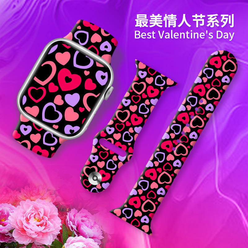 Popular Cross-Border Valentine's Day Watch Strap with Print Suitable for Apple S10/11 Watches and iWatch Ultra