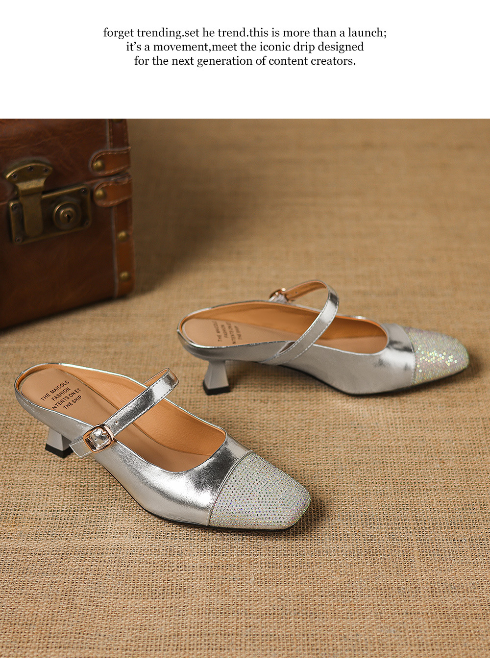 Sandal nữ mũi vuông bít mũi hở gót, gót 5 cm, phong cách tiểu hương — màu vàng chi tiết 20