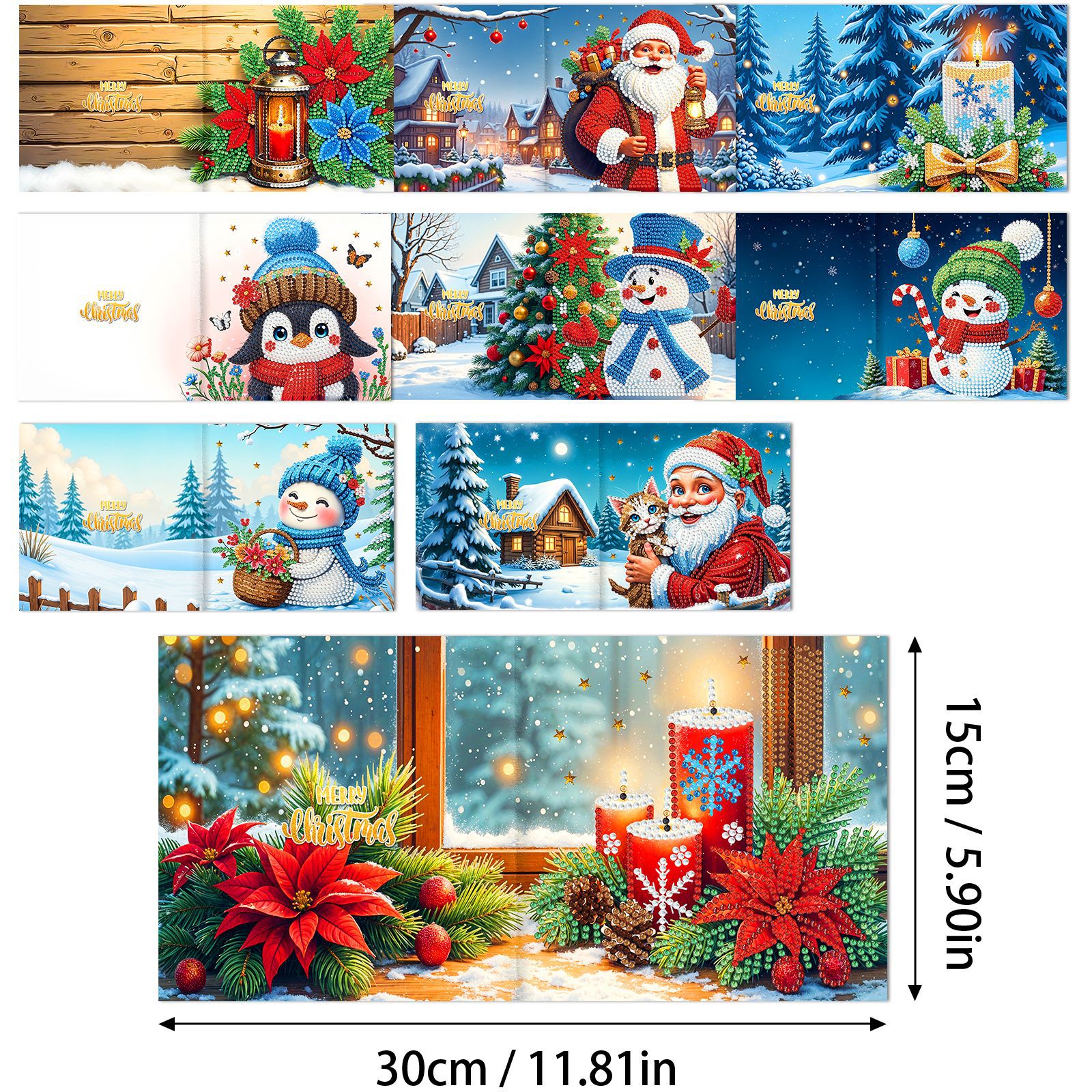 Explosiones transfronterizas de Navidad multiserie de tarjetas de felicitación puntuales hechas a mano 9 conjuntos de sobre de diamante 6 conjuntos de dibujos animados