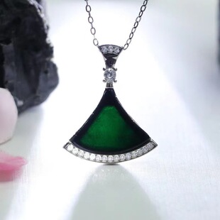 As soon as Yu S925 silver inlaid jade pendant ink Cui small skirt necklace jewelry factory wholesale FC2080309