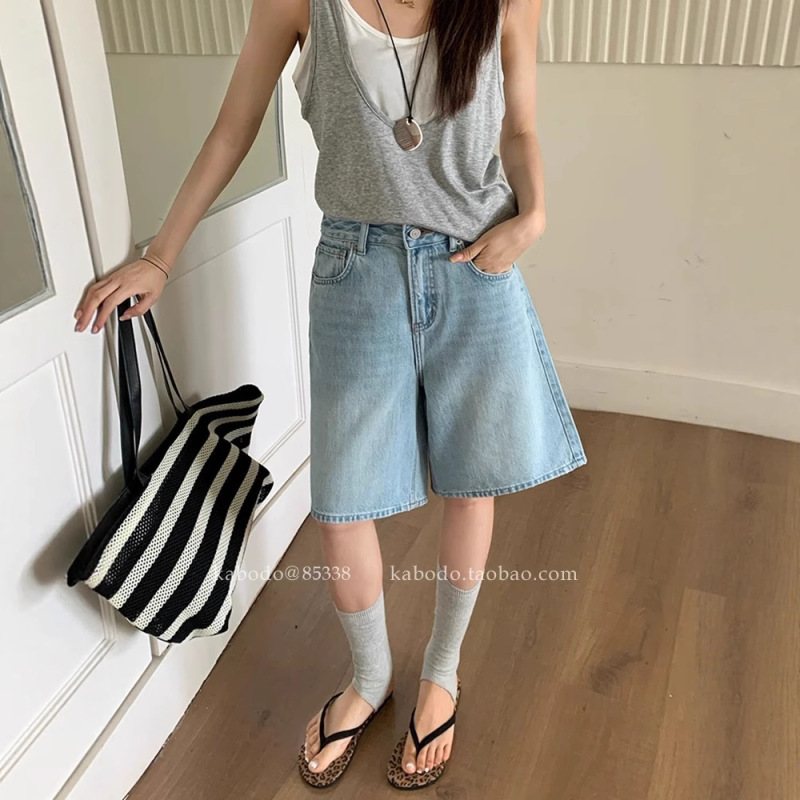 Kabodo85338 Women's Denim Shorts 2025 Summer Thin High-Waisted Loose Slimming Mid-Length Shorts Kabodo85338 Women's Denim Shorts 2025 Summer Thin High-Waisted Loose Slimming Mid-Length Shorts