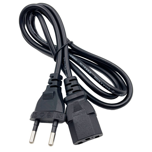 Straight European standard plug power cord, two round German style European charging cable, computer brand small European standard power cord
