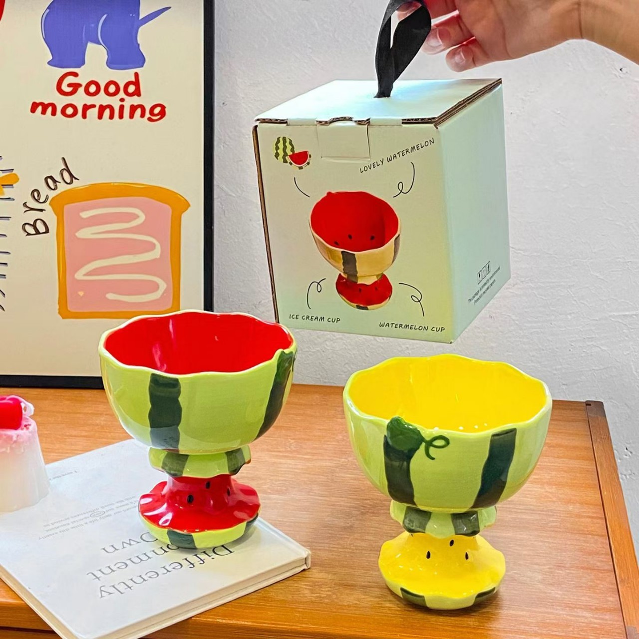 Tazas de sandía pintadas a mano tazas de cerámica extrañas tazas de agua de alto valor para dar regalos de cumpleaños significativos a las chicas