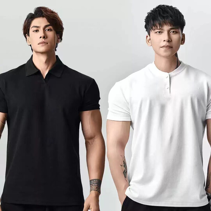 American Henry Collar Short-sleeved Men's T-shirt Summer New Loose Solid Color Retro Trendy Brand All-match Casual T-shirt Men's Trendy