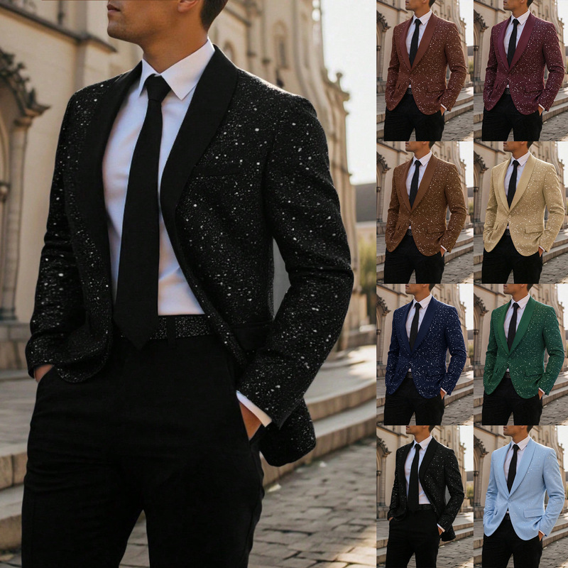 2026 European and American Cross-Border Amazon Men's Suit Jacket Casual Shiny Banquet Wedding Party Suit Men 215