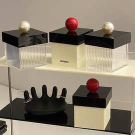 红球球和珍珠 棉签盒亚克力收纳盒条纹透明牙线火柴盒