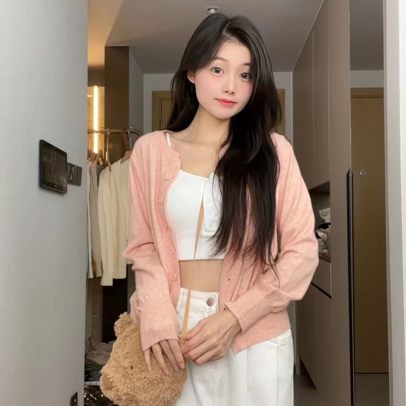 春季2025年新款宽松显瘦薄款长袖针织开衫韩版休闲毛衣外套女上衣|undefined