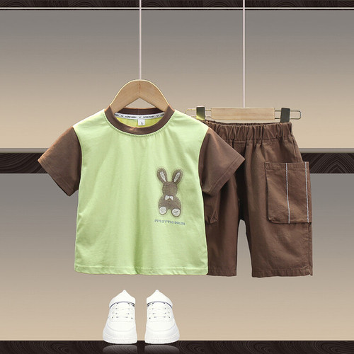 男童兔子拼色套2023夏季新款儿童帅气休闲两件套宝宝卡通夏款衣服