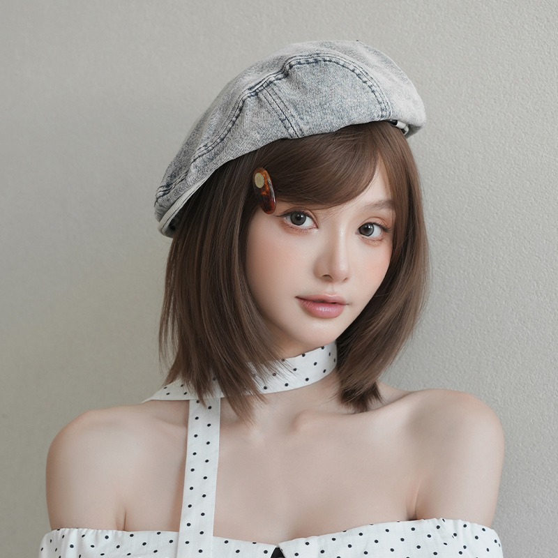 Women's Short Straight Wig with Side Parting and Diagonal Bangs, Realistic Synthetic Fiber Full Wig, 2026 New Model, Cross-Border Short Hair Wholesale Women's Short Straight Wig with Side Parting and Diagonal Bangs, Realistic Synthetic Fiber Full Wig, 2026 New Model, Cross-Border Short Hair Wholesale