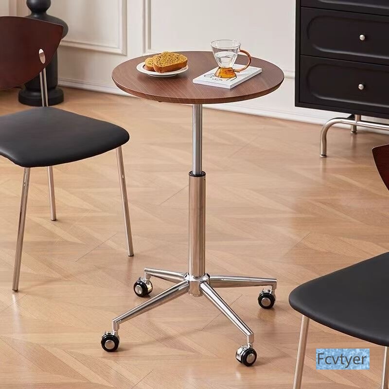 Movable Side Table, Pneumatic Lift Coffee Table, Vintage Style Round Dining Table, Rental Apartment Balcony Corner Table, Laptop Table