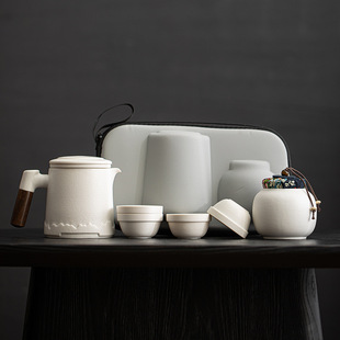 Black Pottery Travel Tea Set Express Cup Portable Tea Set One Pot Four Cups One Pot Set LOGO Gift
