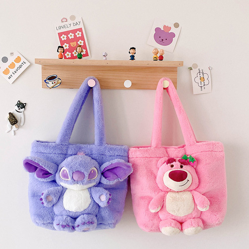 New style cartoon plush doll shoulder bag Stitch Strawberry Bear Three-Eyed Bear Pineapple Bear bags factory direct sales