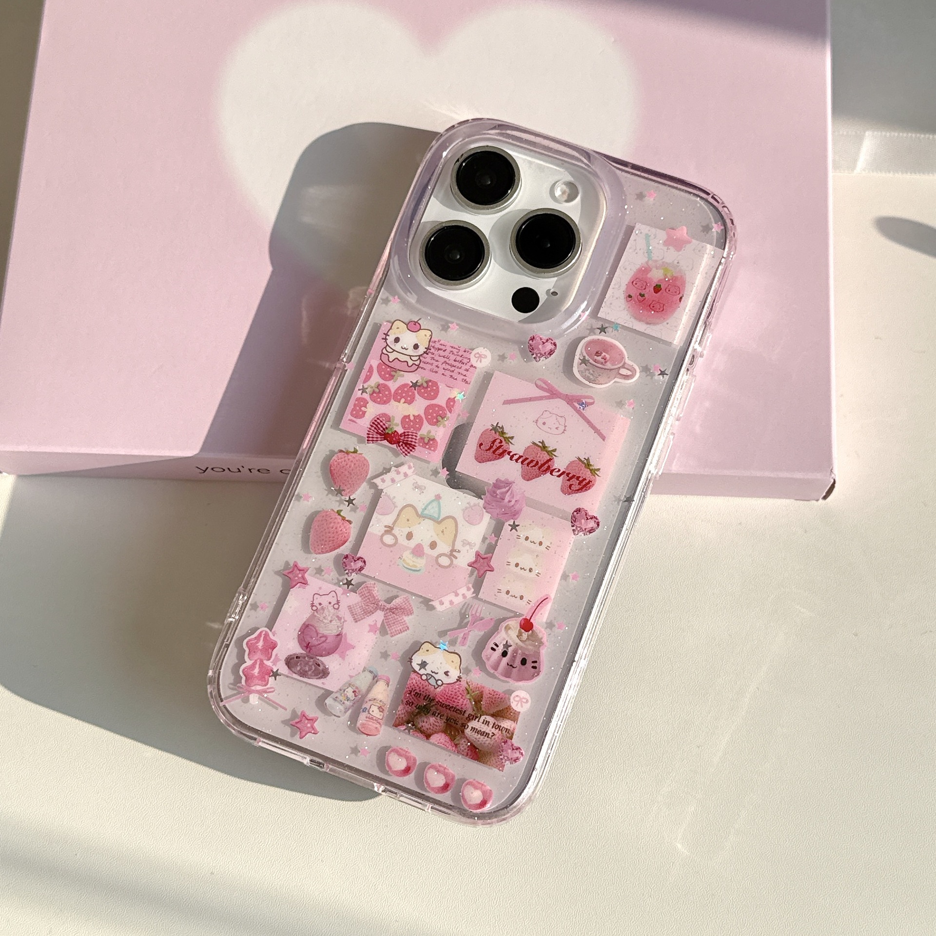 Lindo brillo niña corazón fresa malvaviscos apple 16ProMax funda para teléfono móvil cadena 15Pro 14/13