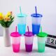Factory straight out large capacity 710ml cold temperature color change cup fashion plastic cup PP single-layer suction tube cup