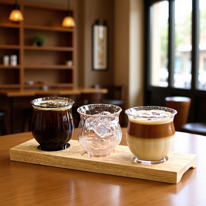 Ins Creative Colorful Heat-Resistant Glass Cup Set Coffee Tasting Cup Solo Drinking Cup Handmade Petal Cup with Tray