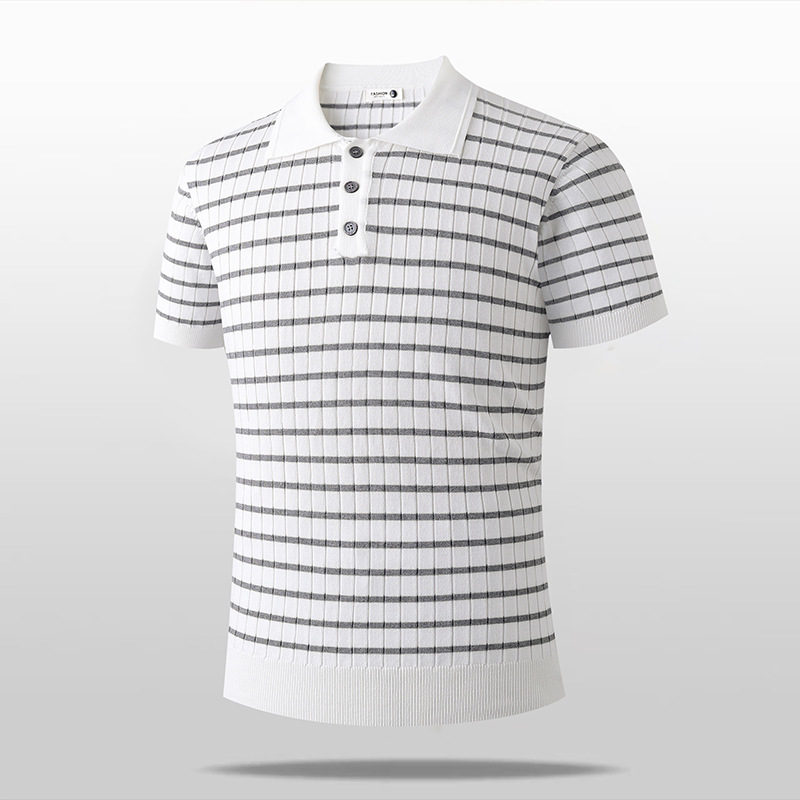 Camisas de polo camisetas de punto de manga corta camisetas a rayas de hombre texturas de alto nivel viejos ganancias de hielo seda verano fábrica transfronteriza al por mayor