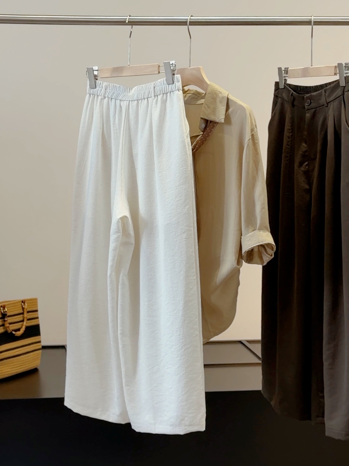 White Cotton Linen Wide Leg Pants Straight Leg Elegant Versatile Loose Slimming Simple Casual Cropped Summer Style_ecoleips.com