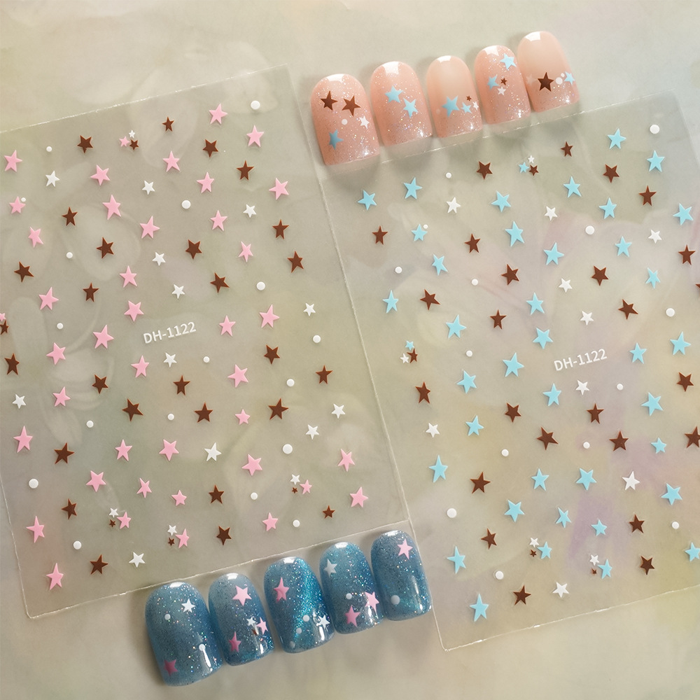 New 3D flat ins trending nail art stickers in pink and blue with pentagram designs for cross-border foreign trade DH1122
