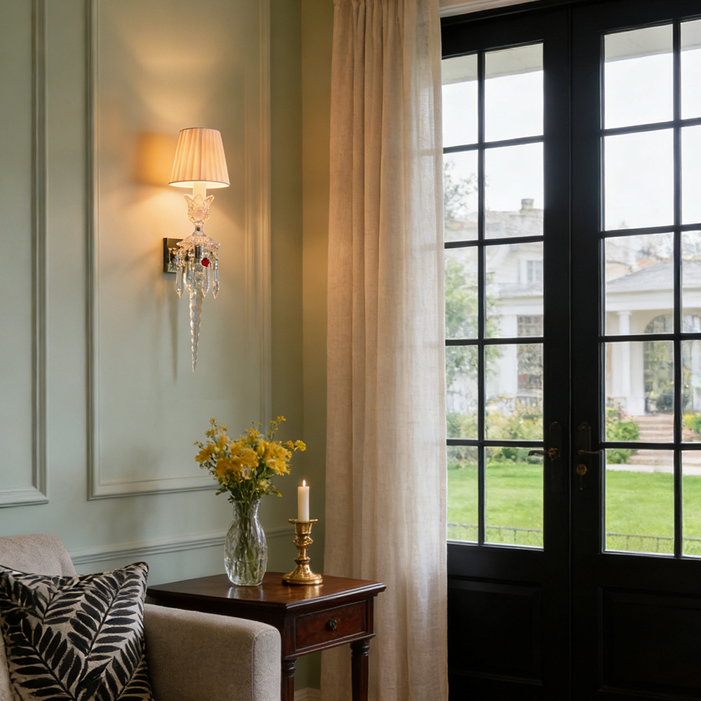 Luz de lujo de cristal francés lámpara de pared de fondo de la sala de estar moderna y simple dormitorio cabezal de cama pasillo lámpara retro