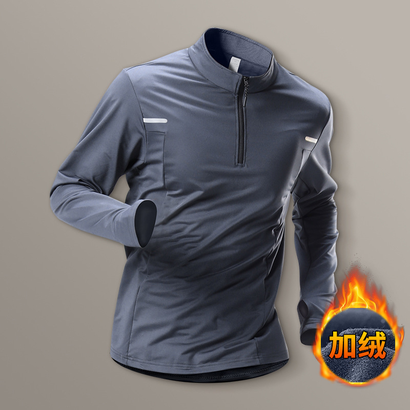 Ropa de entrenamiento deportivo masculino de atletismo, carrera, camiseta deportiva de secado rápido, ropa de fitness, primavera y otoño, camisa de manga larga con medio cremallera.